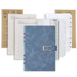 DY.2ten Refillable A5 Notebook Set with Cover - 6 Hole Loose Leaf PU Binder Cover + 87 Sheets (174 Pages) of Lined Paper + 1pcs A5 Zipper Binder Pockets + 1 pcs A5 3-Pockets Storing Bag