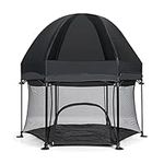 Maxmass Baby Playpen, Portable Play Pen with Removable Canopy, Carrying Bag, Breathable Mesh and Anti-Slip Foot Pads, Infant Activity Center Safety Playard for Indoor & Outdoor (Black)