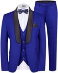 MAGE MALE Men's 3 Piece Suit Slim Fit Solid One Button Party Wedding Tuxedo Suits Blazer Jacket Vest Pants Set, Blue, Small