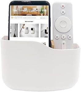 SUNFICON Adhesive Remote Control Holder Wall Mount Media Player Controller Holder Universal TV Remote Organizer Caddy Box Tray Easy Phone Charging Home Office Desk Nightstand White