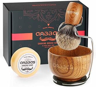 Anbbas 4in1 Shaving Set, Pure Badger Hair Shaving Brush Wood Handle and Large Soap Bowl,Stainless Steel Shaving Stand with 3.5OZ Natural Shaving Soap Puck Refill for Men