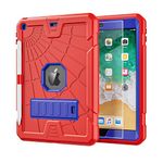 TSQQST iPad 6th/5th Generation Case 9.7 Inch with Tempered Glass Screen Protector&Pencil Holder&Stand | Heavy Duty Shockproof Rugged Protective iPad 9.7 Case 2017 2018 for Kids Boys Girls | Red+Blue