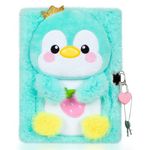 Penguin Diary for Girls with Lock and Keys, Cute Penguin Journal Notebook for Kids, Plush Lock Diary with 160 Lined Pages for Writing Drawing, Birthday Gifts for Girls