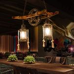 Wood Retro Pendant Lighting Industrial Vintage Chandelier Black Metal Bedroom Restaurant Suspension Lamp Cage Frame with Glass Shade House Loft Bar Coffee Decoration Ceiling Lights Fitting, E27