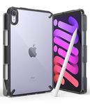 Ringke Fusion Compatible with iPad Mini 6 (8.3 Inch, 2021 Model), Transparent Hard Back Cover Shockproof TPU Bumper with Overcharge Protection Pen/Pencil Holder - Smoke Black