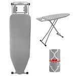 Rainberg 122 x 38cm Folding Ironing Board with Jumbo Iron Rest, Adjustable Height Up To 93cm, Foldable & Collapsible Ironing Table with Extra Cover (Grey)