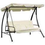 Outsunny 3 Seater Swing Chair 2-in-1 Hammock Bed Patio Garden Swing Seat Bed with Adjustable Canopy and Cushions, Cream