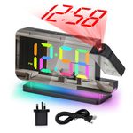 U-picks Digital Alarm Clock,Alarm Clock with Projection,7.4"LED Mirror Clock with 180°Rotating Projector,11 RGB Color Digital Display,10 Color Night Light,5 Level Volume Table Clock For Children,Girls