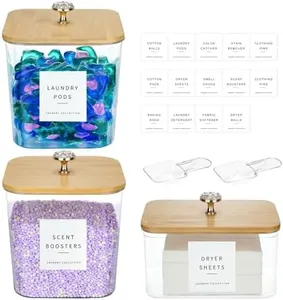POLRAI 3 Pack Laundry Room Organization Storage Containers Acrylic Laundry Pod Containers and Dryer Sheet Holder with Lids and Labels for Laundry Detergent Laundry Pods Dry Sheet Organizing