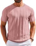 COOFANDY Mens Summer Shirts Casual Short Sleeve Knit Shirts Vaction Fashion Crew Neck Tshirts Pink