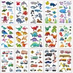 Apeso 30 Sheets Temporary Tattoos Kit for Kids, 300 Pcs Fake Cute Tattoo Stickers Waterproof, Tatouage Temporaire Enfant Birthday Party Favor (Dinosaur ＆ Sea Animal ＆ Vehicle)