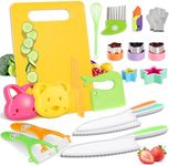 Ganiza 23 Pcs Kids Knife Set for Real Cooking, Montessori Toddlers Kitchen Tools with Gloves, Cutting Board, Crinkle & Sandwich Cutters,Y Peelers and Toddler Knives