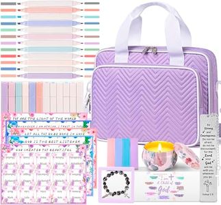 TuErcao Gifts for Christians Bible Bags for Women with Christian Bookmarks, Bible Verse Bracelets, Prayer Scented Candle and Study Supplies with 75 BibleTabs, 12 Highlighters Spiritual Gifts for Mom