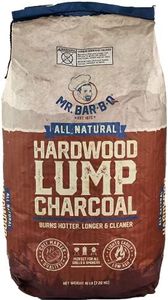 Mr. Bar-B-Q Charbon de bois dur naturel pour griller, fumer, barbecue Kamado et bouilloire, faible teneur en cendres, facile à allumer, brûle plus chaud, plus long et plus propre, charbon de bois dur