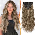 BARSDAR Clip in Hair Extensions, 6PCs Long Wavy Highlight Balayage Hairpieces Clip ins 20 Inch Full Head Thick Soft Synthetic Clip in Hair Extensions for Women - Ash Brown & Blonde