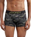 Jockey FP23 Men's Super Combed Cotton Elastane Stretch Printed Trunk with Ultrasoft Waistband_Black & Empire Yellow_L