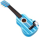 SOKA Wooden Blue Striped Guitar Musical Instrument Pretend Play Music Toy Interactive Role Play Game Early Developmental Gift for Children Toddler Kids Boys Girls Ages 3 year old +