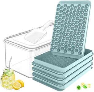 CKE Mini Ice Cube Trays (Pack of 4, Blue) Round Ice Mold Trays Carry 104x4PCS Small Pebble Cubes, Tiny Crushed Ice Trays with Bin & Stainless Steel Straw & Ice Scoop, for Coffee, Cocktails, Drinks