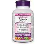 Webber Naturals Biotin 10,000 mcg Extra Strength, 45 Capsules, Supports Healthy Hair, Skin & Nails, Energy Metabolism, Vegan