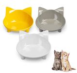 Cat Bowls, Anti-slip Multi-purpose Pet Feeding Bowl, Cat Food Bowl with Non Slip Rubber for Relief of Whisker Fatigue, Set of 3 - Grey, white and yellow