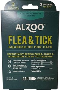 ALZOO Flea & Tick Squeeze-On for Cats, Helps Repel Fleas, Ticks & Mosquitos, Up to 3-Months Protection, 100% Plant-Based Active Ingredients, Water-Resistant, 3 EZ-On Applicators Per Pack