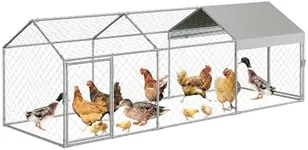 Large Metal Chicken Coop, Chicken Runs for Yard with Waterproof and Anti-Uv Cover, Portable Chicken Coop for Outdoor Chicken Rabbit Duck, Silver, 120"×40"×40"