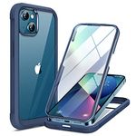 Miracase Compatible with iPhone 13 mini Case 5.4 inch, [Glass Screen Protector] Full Body Rubber Bumper Case Cover (Dark Blue)