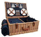 Red Hamper FH063 4 Person Blue Tweed Fitted Picnic Basket, Brown, 38 x 58 x 22 cm