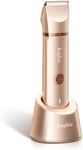 Bikini Trimmer for Women with Dual Head - IPX7 Waterproof & Painless Eletctric Razors for Public Hair - Eletric Shaver for Underarm Leg Body (Gold)