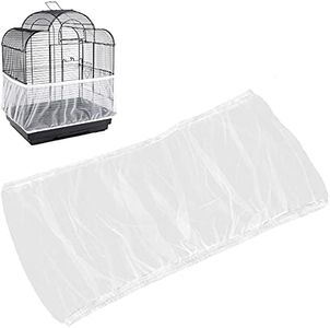 BSBMIEQM Universal Bird Cage Seed Catcher,Seed Catcher Guard Net Cover,Parrot Nylon Mesh Net Cover,Soft Airy Cage Net Stretchy Skirt for Round Square Cages(Circumference 50 inch to 90 inch，White)…