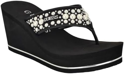 GUESS Women's Silus Wedge Sandal, Black 001, 7