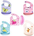 XM-Amigo 5 Pack of Silicone Removable Waterproof Bib Baby Weaning and Feeding Bib with Pelican Style Pocket