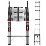 5M Telescopic Ladder with Detachable Hooks 16.5FT Stainless Steel Telescoping Ladder Extendable Portabl Loft Attic Ladder with EN131 Standard for Roofing Business Household Use RV Indoor Outdoor Work