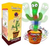 Vebeto Dancing Cactus Toy For Kids (1 Year Extended Warranty) Talking Singing Children Baby Plush Electronic Toys Voice Recording Repeats What You Say Led Lights - Green