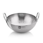 Bergner Stainless Steel Be Essentials 24 Cm Hammered Kadai,2.9 Liters Kadhai Without Lid,Thickness 2.2 Mm,Food Safe,Sturdy and Durable,Easy to Clean,Gas Stove Ready,Dishwasher Safe,5-Year Warranty