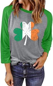 Anbech Women's 3/4 Sleeve St. Patrick Day Shirt Women Clover Shamrock Print Tee Tops (Clear Grey, 2XL)