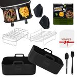 Airfryer Accessories Set of 10, Ninja AF300UK, AF400UK, AF451UK, Silicone Airfyer Liners, Airfryer Racks, Cooking Manual, Gloves, Brush, Food Clip, 100pcs Paper Lining