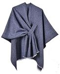 Miaikvs Women's Poncho Reversible Oversized Shawls Elegant Knitted Cape Blanket Front Wrap Cardigan Scarf Coat for Spring Autumn(navy)