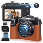 4K Digital Cameras for Photography with Protective Case, Digital Camera Autofocus 64MP Vlog Camera, 18X Zoom Point and Shoot 4K Camera with Dual Lens Selfie Camera for Beginner, 64GB Card, 2 Batteries