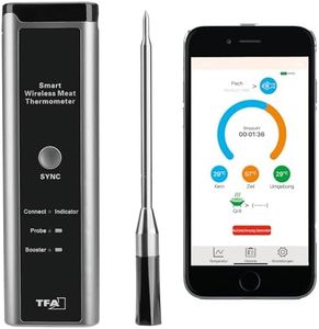 TFA Dostmann Thermomètre à viande sans fil SMART BBQ 70 m, 14.1515.10, thermomètre à gril, pour gril/four/friteuse à air chaud, adapté au lave-vaisselle, thermomètre à rôti, chef de cuisine, noir-gris