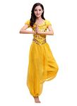 Grouptap Bollywood indian yellow bharatanatyam belly dance 2-piece fancy dress costume outfit for womens girls adult dancer (150-170cm, 30-60kg) (Yellow)