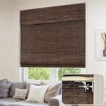 Pasoun Cordless Roman Shades No Tools No Drill Natural Fabric Roman Blinds for Windows Easy to Install Light Filtering Shades, Brown(with Edge Liner,Block 40-50% Light), 26" W x 52" H