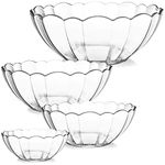 DEAYOU 4 Pack Clear Serving Bowls, Acrylic Salad Mixing Bowls, Party Snack or Chip Bowl, Break-Resistant Catering Bowls Punch Bowl for Entertaining, Fruit, Vegies, 4 Sizes, Flower-Shape