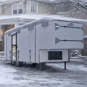 DikaSun 5th Wheel RV Covers 28' ~ 31', Fifth Wheel Travel Trailer Cover with 7-PLy Layers Windproof Waterproof Toy Hauler Camper Cover RV Skirting for Winter Protection