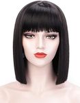 Juziviee Short Black Wigs for Women Costume 12'' Black Bob Wig with Bangs Cute Natural Soft Hair Wigs for Daily Party AD016BK1