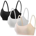 Pack 3 Sport Bras for Young Girls Cotton Teenage Best Starter Underwear Removable Pad Training Bra Crop Tops for 7-12 Years