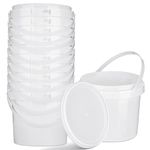 Gerrii 10 Pack 1.5 Quart Plastic White Bucket with Handle and Lid Durable All Purpose Pail Food Storage Bucket Pail Container for Paint Water Turkey Art Crafts Projects Garage Organization