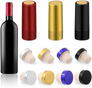 Glarks 54Pcs Wine Bottle Cork Tops Stoppers and PVC Heat Shrink Capsules Kit, 4 Colors T-Shaped Wine Corks and 3 Colors Wine Bottle Seals Shrink Caps Set for Wine Beer Bottles, Wine Making and Decor