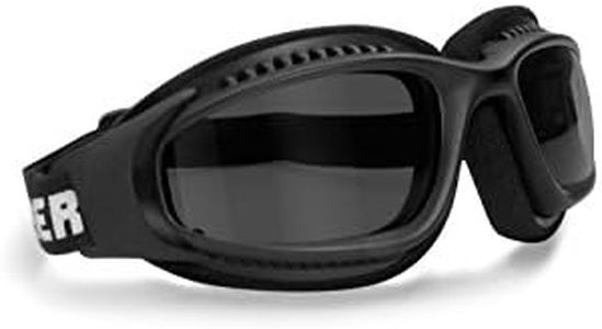 Motorcycle Goggles for Helmet - Antifog Lens - Adjustable Strap - Mat Black - by Bertoni Italy AF113A Smoke Lens - Wraparound Windproof Motorbike Goggles