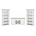 Bush Furniture Key West Tall TV Stand with Set of 2 Bookcases, Pure White and Shiplap Gray